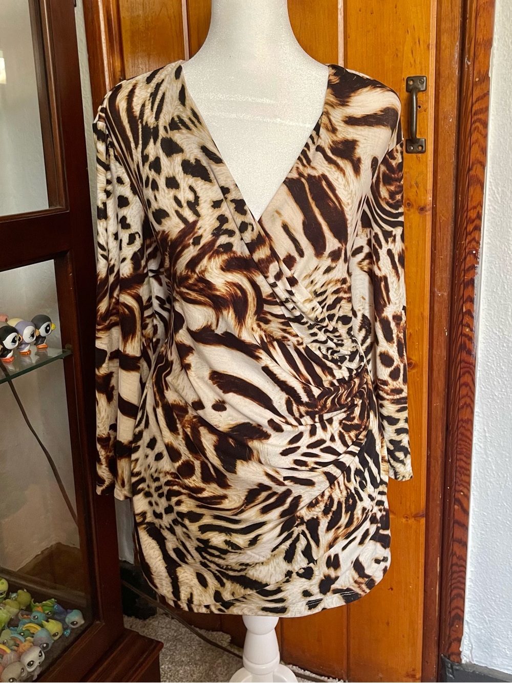 Dressbarn Leopard Animal Print Wrap Top Size XL